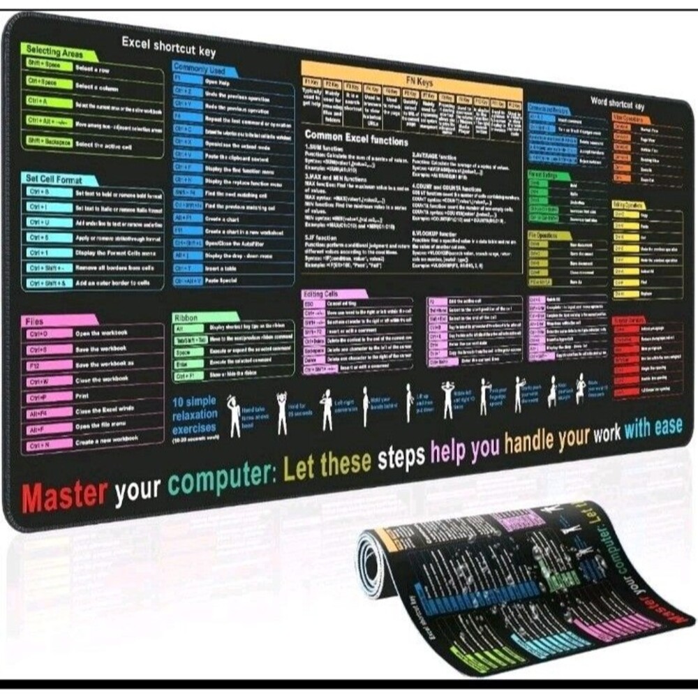 Essential XL Desk Pad (31.5" x 11.8") - Excel & Word Shortcuts for Efficiency